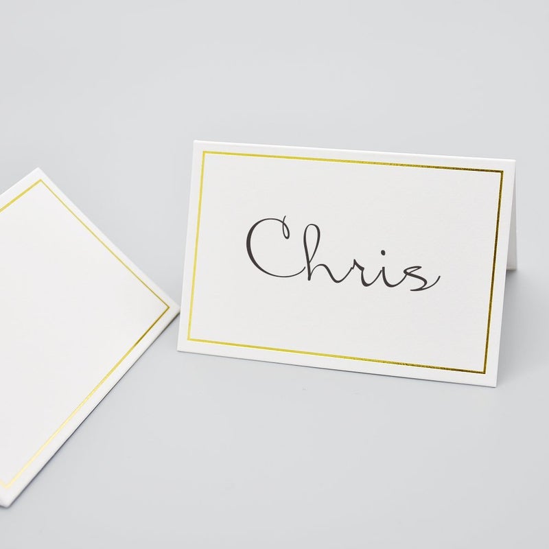 AZAZA 50 Pcs Place Cards with Gold Foil Border - Texture Table Tent Cards Seating Place Cards for Weddings Banquets Dinner Parties 2.5" x 3.75" (Border - Gold) - Image 2